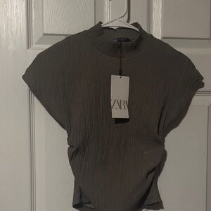 Zara Textured Sleeve Mock Neck Top